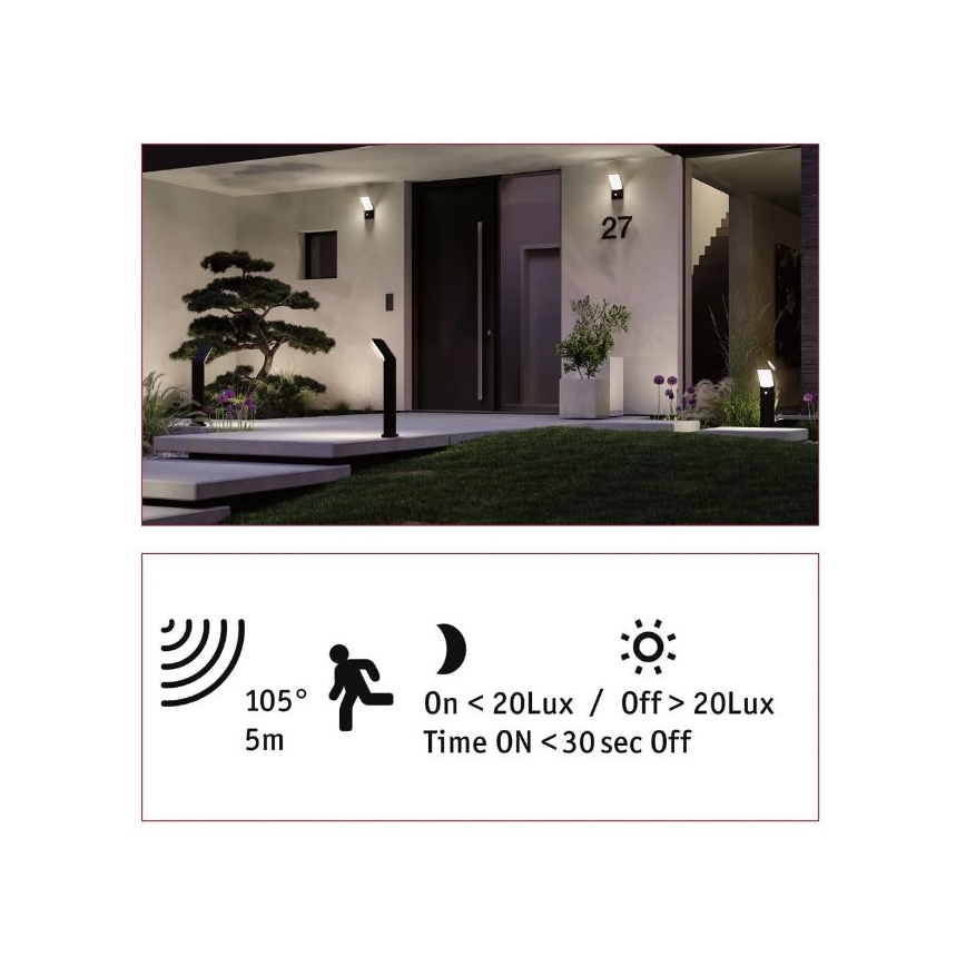 Paulmann 94403 - Lampa zewnętrzna LED/10W IP44 z czujnikiem ADYA 230V