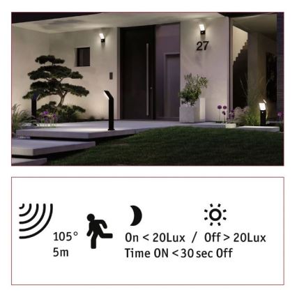 Paulmann 94403 - LED/10W IP44 Lampa zewnętrzna z czujnikiem ADYA 230V