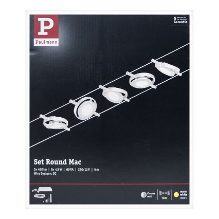 Paulmann 94414 - ZESTAW 5xLED/4,5W Oświetlenie punktowe dla systemu sznurkowego ROUNDMAC 230V chrom błyszczący