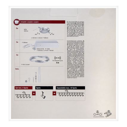 Paulmann 94414 - ZESTAW 5xLED/4,5W Oświetlenie punktowe do systemu sznurkowego ROUNDMAC 230V chrom