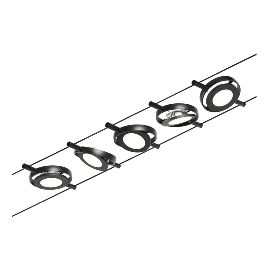 Paulmann 94418 - ZESTAW 5xLED/4,5W Oświetlenie punktowe do systemu sznurkowego ROUNDMAC 230V czarne