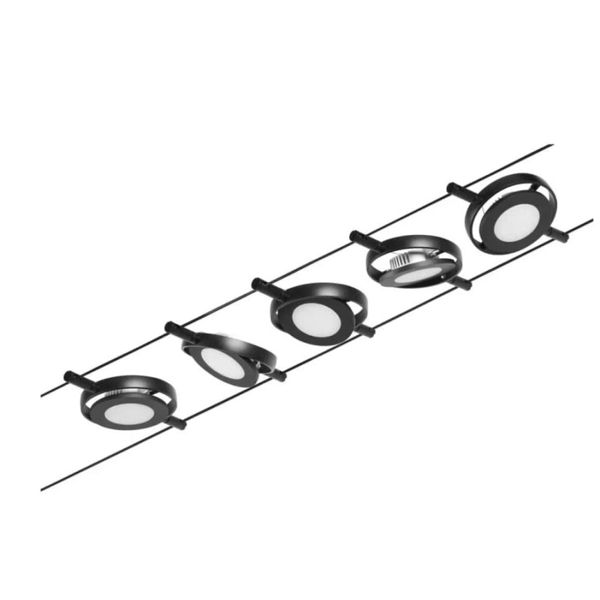 Paulmann 94418 - ZESTAW 5xLED/4,5W Oświetlenie punktowe do systemu sznurkowego ROUNDMAC 230V czarne