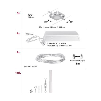 Paulmann 94420 - Zestaw 5xLED/4,5W Kompletny system linkowy MAC 230V matowy chrom