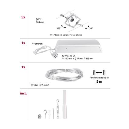 Paulmann 94430 - ZESTAW 5xGU5,3/10W Oświetlenie punktowe do systemu szynowego MAC 230V matowy chrom