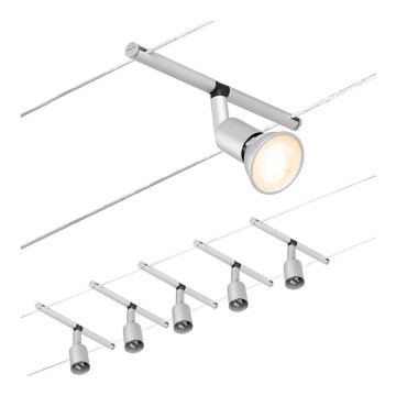 Paulmann 94442 - ZESTAW 5xGU5,3/10W Kompletny system linowy SALT 230V matowy chrom
