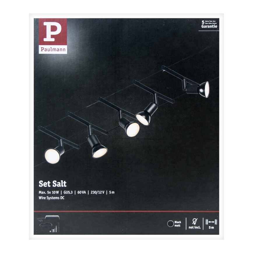 Paulmann 94446 - Zestaw 5x GU5,3/10W Kompletny system linkowy SALT 230V czarny