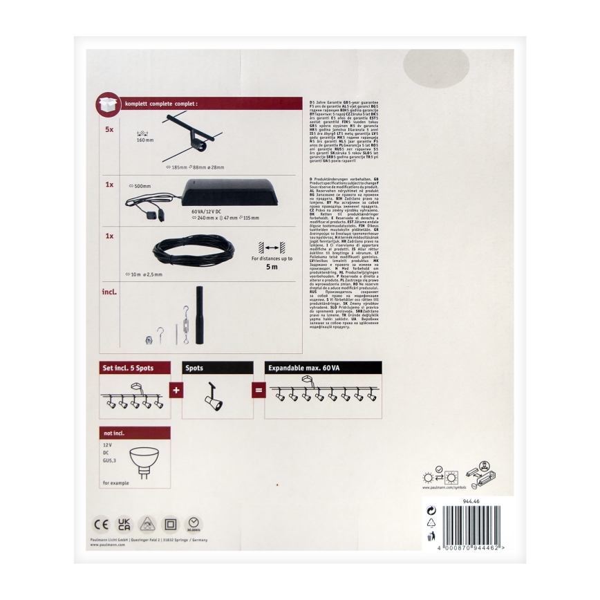 Paulmann 94446 - ZESTAW 5xGU5,3/10W Reflektor do systemu linkowego SALT 230V czarny