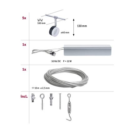 Paulmann 94457 - ZESTAW 5xLED/4W Kompletny system linkowy CLEAR 230V czarny/błyszczący chrom