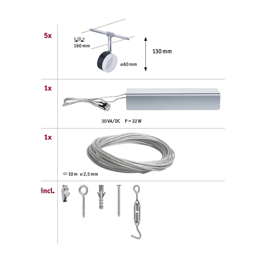 Paulmann 94457 - ZESTAW 5xLED/4W Oprawa punktowa do systemu linkowego CLEAR 230V czarny/błyszczący chrom