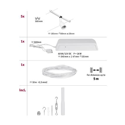 Paulmann 94458 - ZESTAW 5xGU5,3/10W Oświetlenie punktowe do systemu szynowego SALT 230V białe