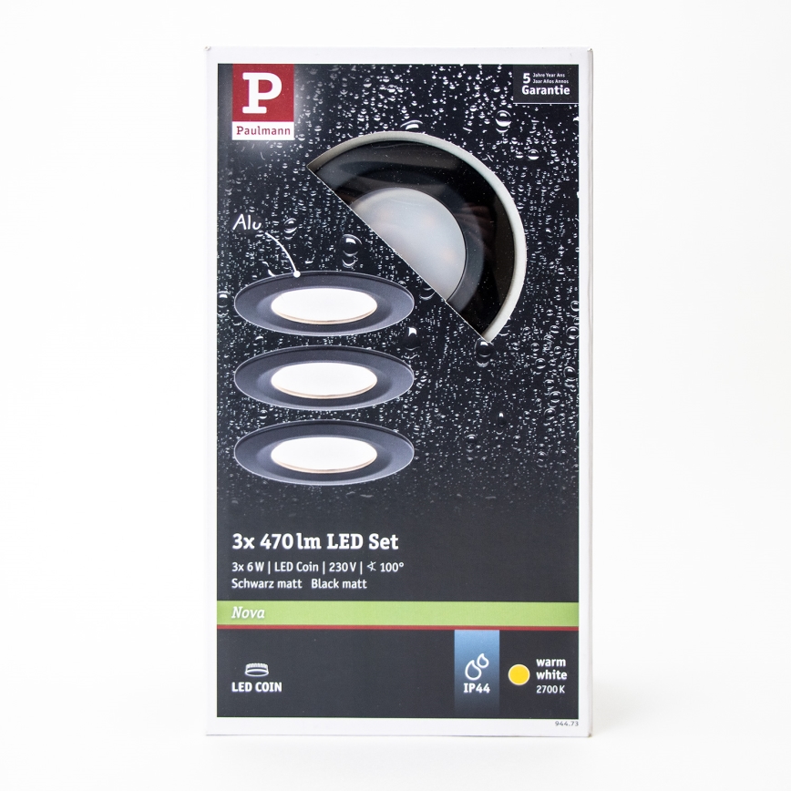 Paulmann 94473 - ZESTAW 3xLED/6W IP44 Oprawa wpuszczana łazienkowa NOVA 230V