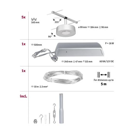 Paulmann 94475 - Zestaw 5xLED/5W kompletny system linkowy CIRCLE 230V matowy chrom