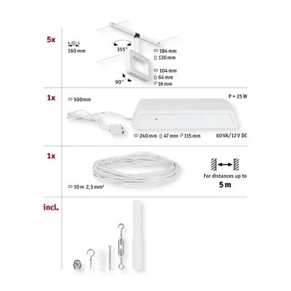 Paulmann 94483 - ZESTAW 5xLED/4,8W Oświetlenie punktowe do systemu szynowego FRAME 230V białe