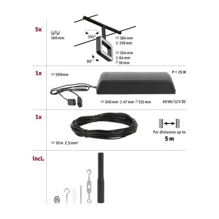 Paulmann 94485 - ZESTAW 5xLED/4,8W Oświetlenie punktowe do systemu szynowego FRAME 230V czarne