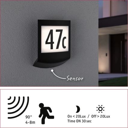 Paulmann 94513 - RGBW LED/8,2W IP44 Ściemnialne oświetlenie numeru domu z czujnikiem zmierzchu PADEA 230V antracyt