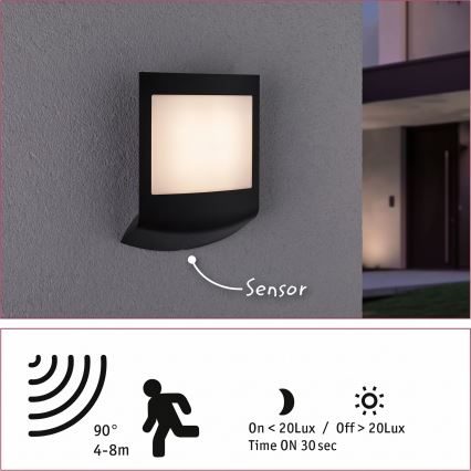 Paulmann 94513 - RGBW LED/8,2W IP44 Ściemnialna zewnętrzna oprawa ścienna z czujnikiem ruchu i zmierzchu PADEA 230V antracyt