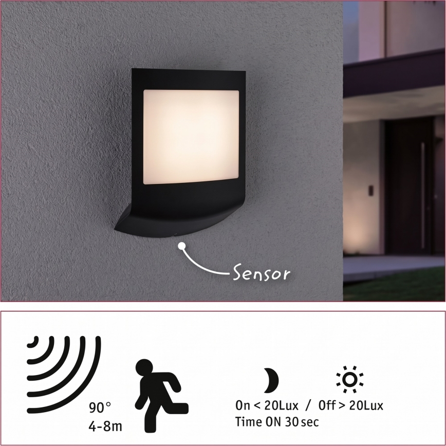 Paulmann 94513 - RGBW LED/8,2W IP44 Ściemnialna zewnętrzna oprawa ścienna z czujnikiem ruchu i zmierzchu PADEA 230V antracyt