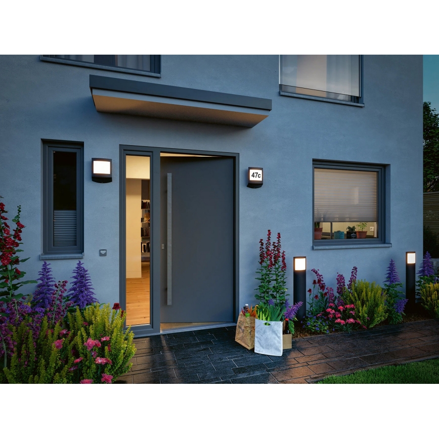 Paulmann 94514 - LED/8,5W IP44 ściemnialne oświetlenie numeru domu z czujnikiem ruchu i zmierzchu PADEA 230V antracyt