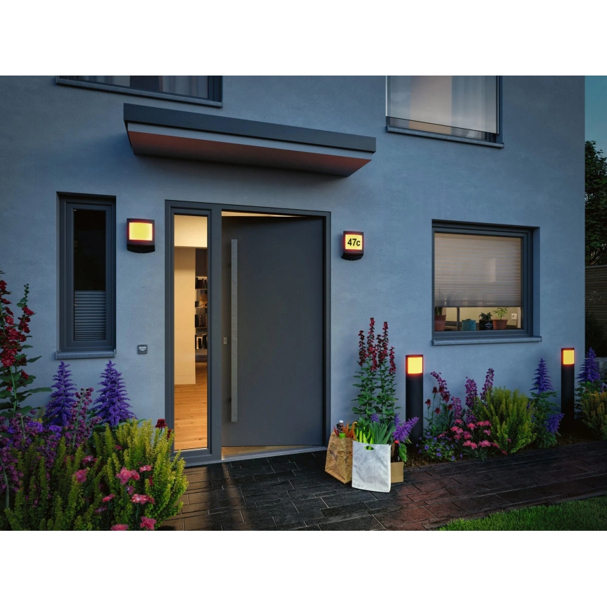 Paulmann 94515 - LED/8,5W IP44 Oprawa oświetlająca numer domu z możliwością ściemniania oraz czujnikiem ruchu i zmierzchu PADEA 230V antracyt
