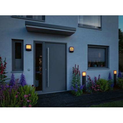 Paulmann 94515 - LED/8,5W IP44 Oprawa oświetlająca numer domu z możliwością ściemniania oraz czujnikiem ruchu i zmierzchu PADEA 230V antracyt