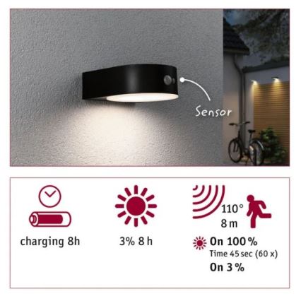 Paulmann 94570 - LED/5,5W IP44 Solarna lampa ścienna z czujnikiem EILEEN 3,7V 2000 mAh