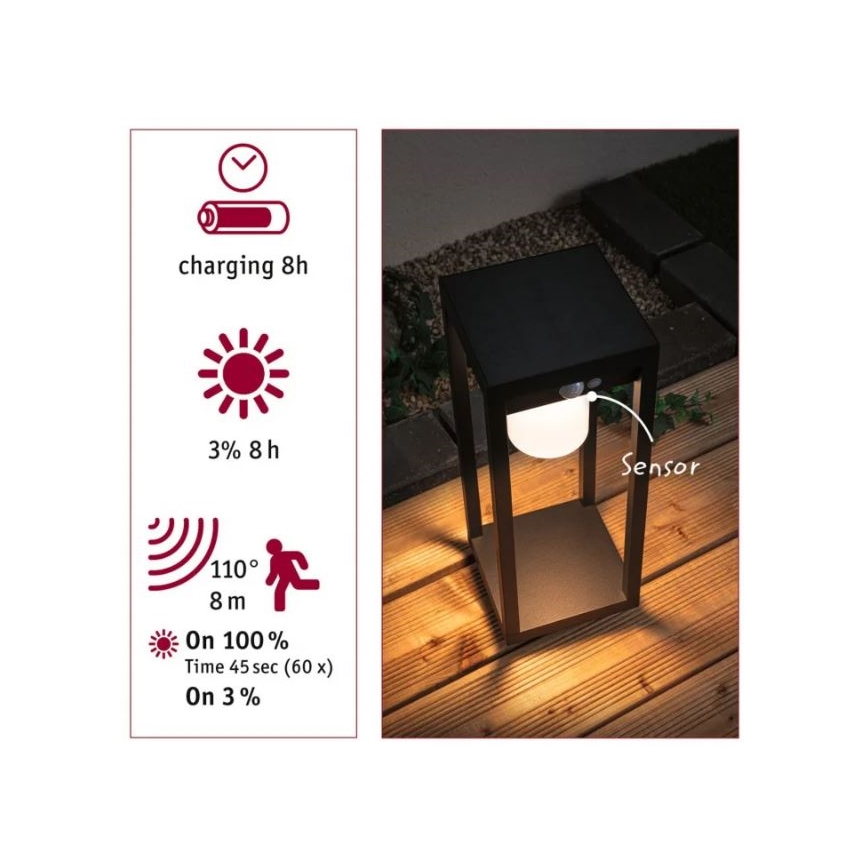 Paulmann 94573 - LED/5,5W IP44 Lampa solarna z czujnikiem MARISOL 3,7V