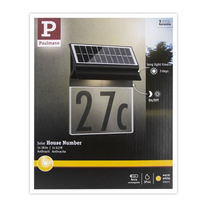 Paulmann 94694 - LED/0,2W IP44 Solarny numer domu NEDA 3,7V 1800 mAh