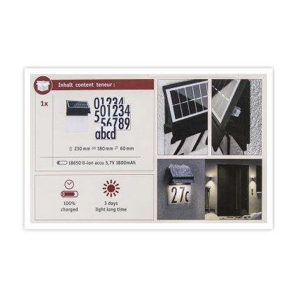 Paulmann 94694 - LED/0,2W IP44 Solarny numer domu NEDA 3,7V 1800 mAh