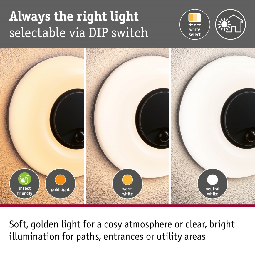 Paulmann 94956 - LED/20,5W IP65 Ściemnialny zewnętrzny kinkiet z czujnikiem ruchu i zmierzchu AUREVA 230V 2200/3000/4000K antracyt
