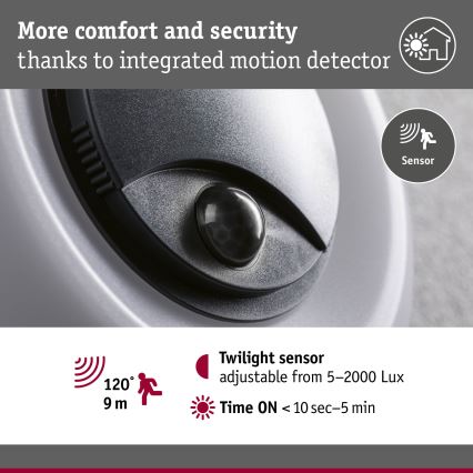Paulmann 94956 - LED/20,5W IP65 Ściemnialny zewnętrzny kinkiet z czujnikiem ruchu i zmierzchu AUREVA 230V 2200/3000/4000K antracyt