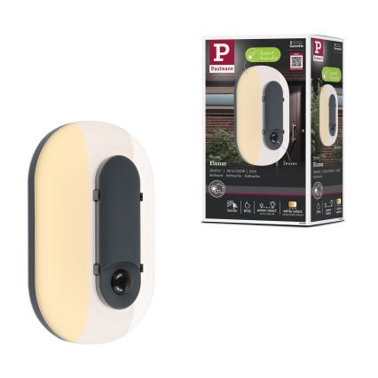 Paulmann 94958 - LED/18,5W IP65 Ściemnialna zewnętrzna oprawa ścienna z czujnikiem ruchu i zmierzchu ELUNOR 230V 2200/3000/4000K antracyt