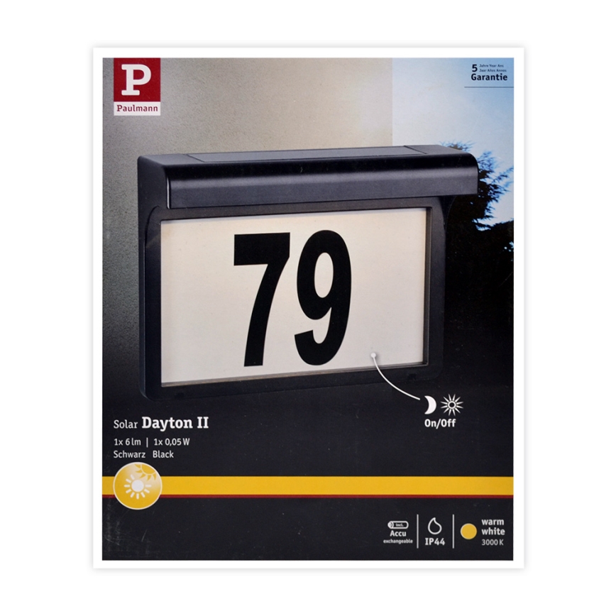 Paulmann 95388 - LED/0,05W IP44 Solarny numer domu z czujnikiem DAYTON 1,2V 600 mAh