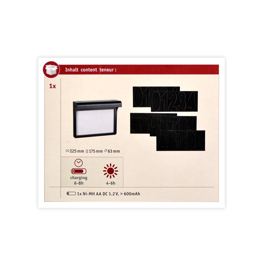 Paulmann 95388 - LED/0,05W IP44 Solarny numer domu z czujnikiem DAYTON 1,2V 600 mAh
