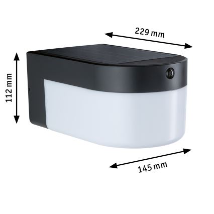 Paulmann 95747 - LED/2,3W IP44 Kinkiet solarny z czujnikiem CALYNE 3,7/230V 4000 mAh czarny