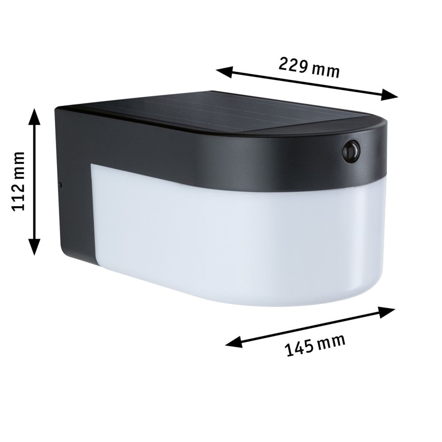 Paulmann 95747 - LED/2,3W IP44 Kinkiet solarny z czujnikiem CALYNE 3,7/230V 4000 mAh czarny