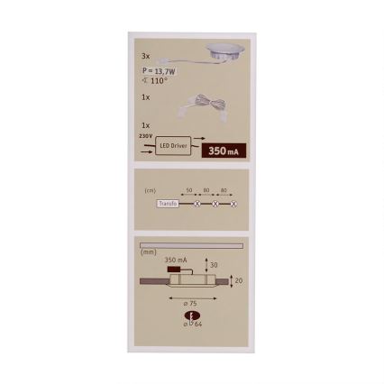 Paulmann 98351 - ZESTAW 3xLED/3W Oprawa wpuszczana MICRO LINE 230V