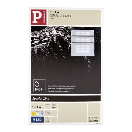 Paulmann 98862 - ZESTAW 3x LED Oprawa wpuszczana UPDOWNLIGHT QUADRO 3xLED/1W/230V IP67