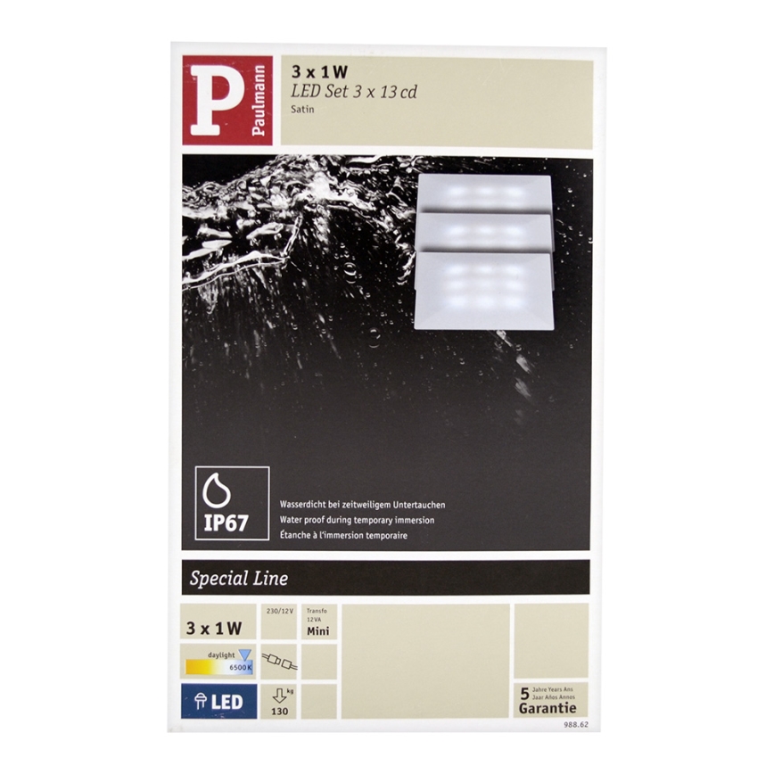 Paulmann 98862 - ZESTAW 3x LED Oprawa wpuszczana UPDOWNLIGHT QUADRO 3xLED/1W/230V IP67