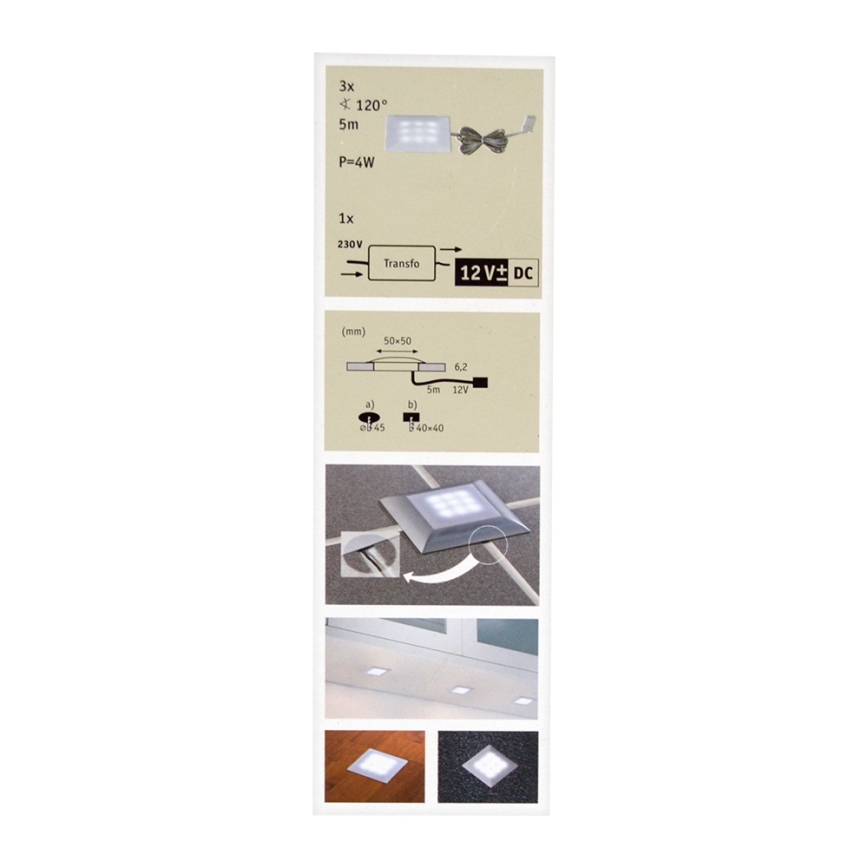 Paulmann 98862 - ZESTAW 3x LED Oprawa wpuszczana UPDOWNLIGHT QUADRO 3xLED/1W/230V IP67