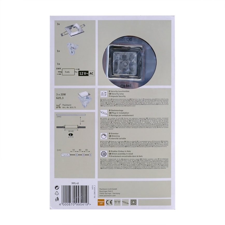 Paulmann 99541 - ZESTAW 3x Oprawa wpuszczana QUALITY LINE 3xGU5,3/20W/230V/12V