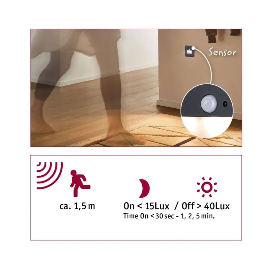 Paulmann  93135 - LED/1,2W Oświetlenie schodowe z czujnikiem EDGE 230V czarne