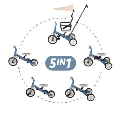 PETITE&MARS - Dziecięcy trójkołowy rowerek 5 w 1 TURBO PLUS Ocean Blue