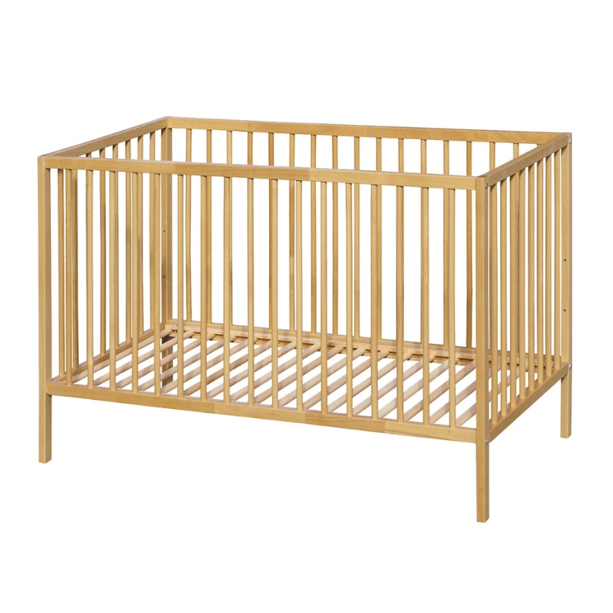 PETITE&MARS - Łóżeczko dziecięce + barierka NELA BEECH 120x60 cm buk