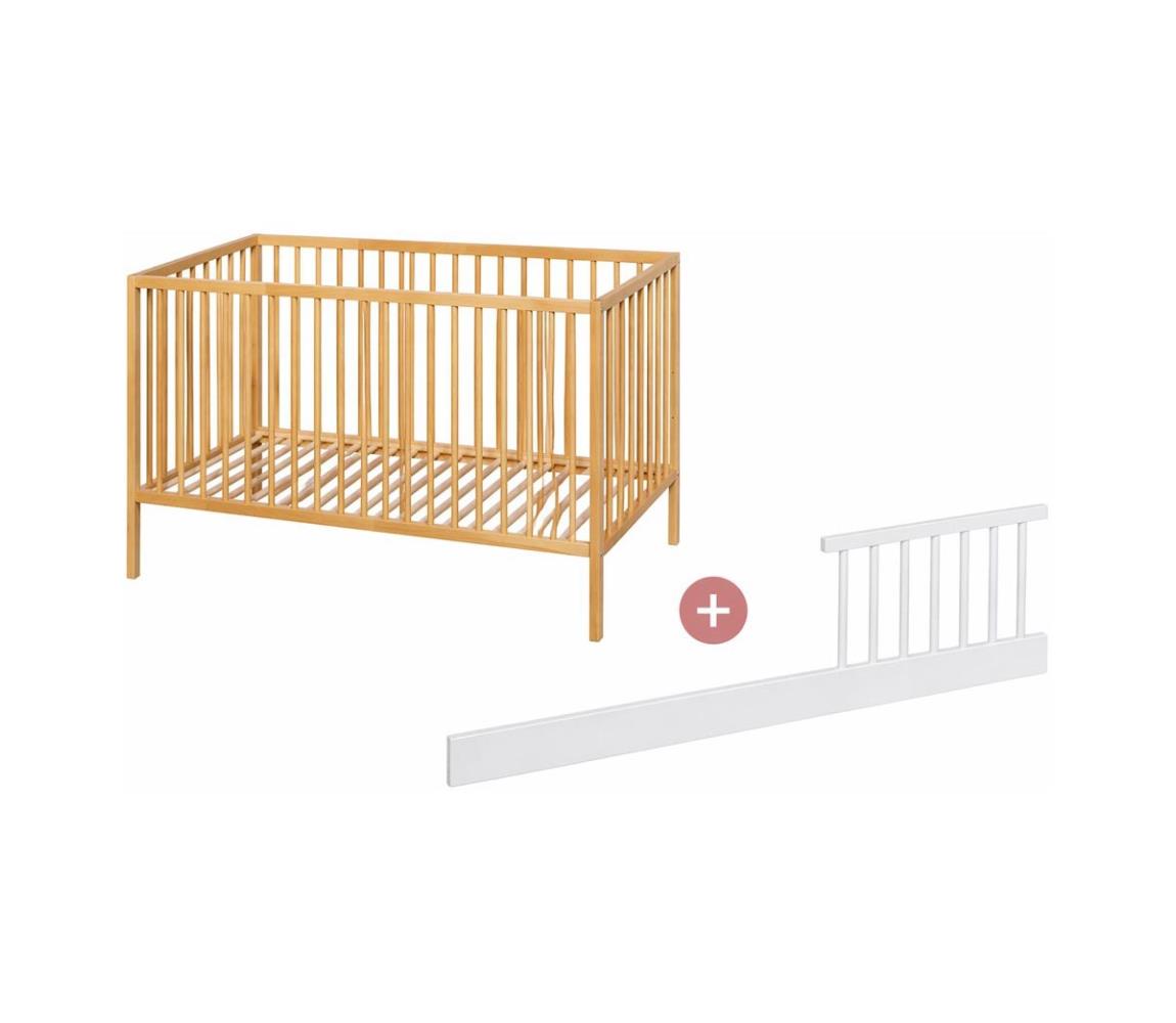 PETITE&MARS - Łóżeczko dziecięce + barierka NELA BEECH 120x60 cm buk