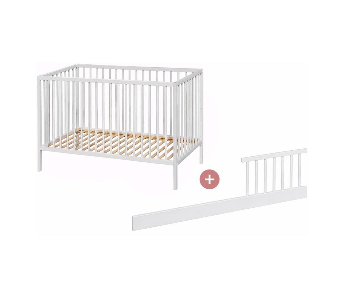 PETITE&MARS - Łóżeczko dziecięce z barierką NELA BEECH 120x60 cm białe/buk