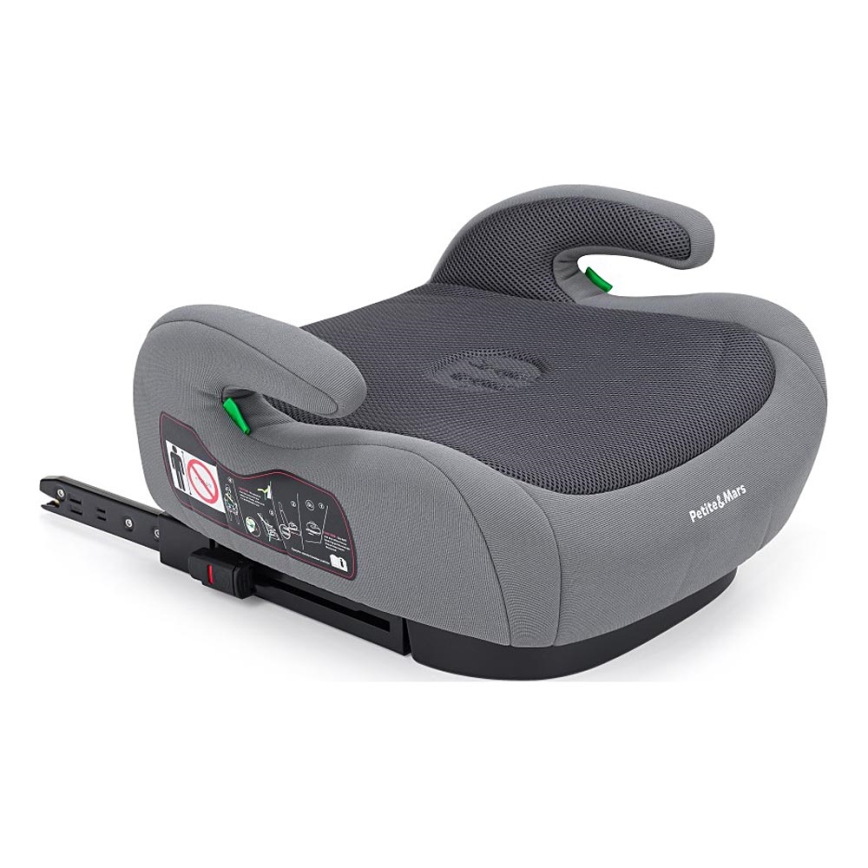PETITE&MARS - Poduszka na siedzenie samochodowe OPTIMUS PRO i-Size 125-150 cm (22-36 kg) szary