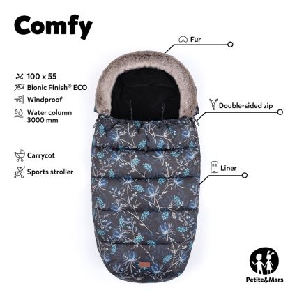 PETITE&MARS - Śpiwór dziecięcy 4 w 1 COMFY Stylish Beauty szary/niebieski