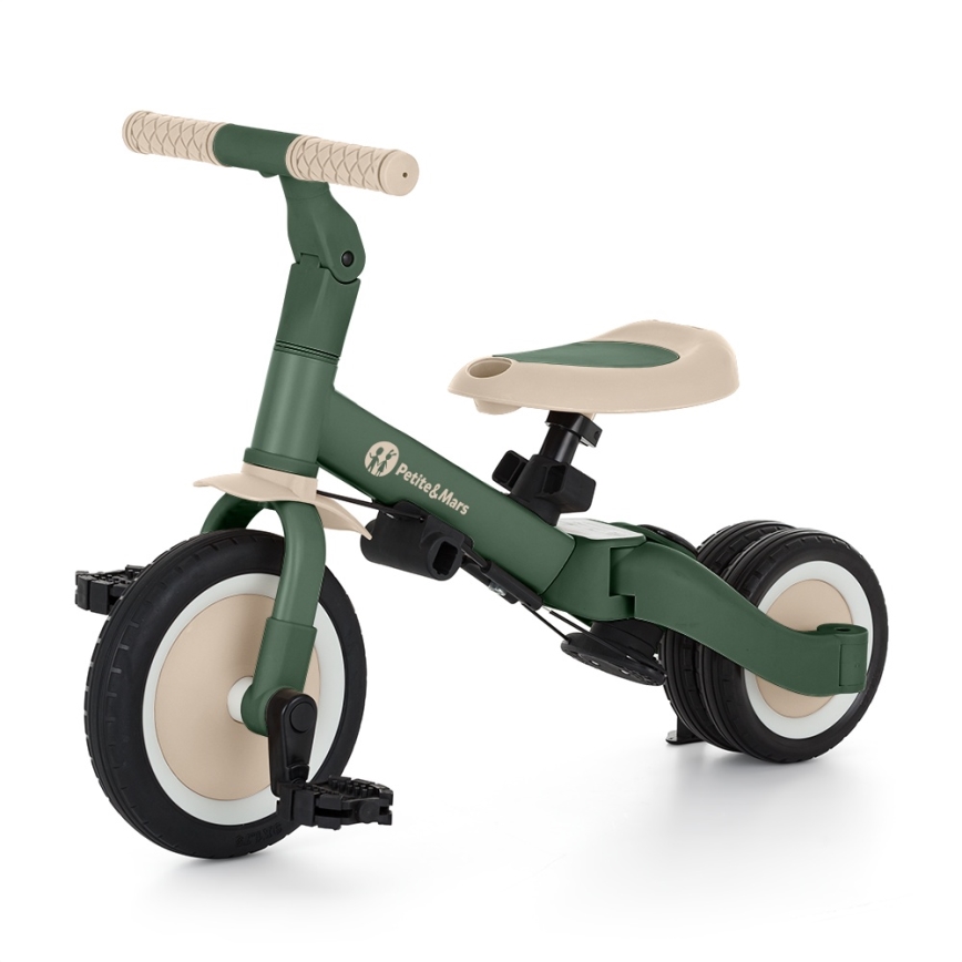 PETITE&MARS - Trójkołowy rowerek 5 w 1 TURBO PLUS Misty Green
