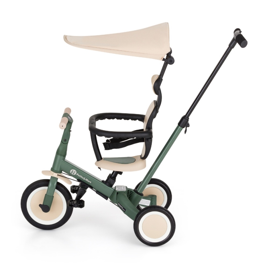 PETITE&MARS - Trójkołowy rowerek 5 w 1 TURBO PLUS Misty Green