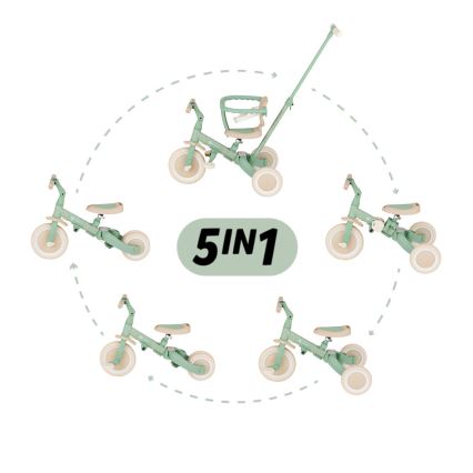 PETITE&MARS - Trójkołowy rowerek dziecięcy 5 w 1 TURBO LIMITED Zielony Twist